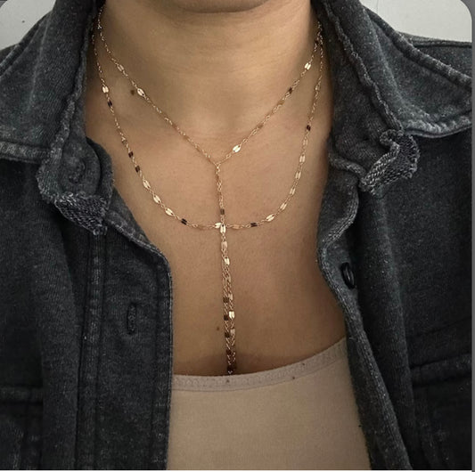 Double Strand Lariat | Shimmer Y Necklace | Reflective Layered Jewelry