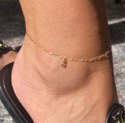 CZ Drop Anklet on Textured 3+1 Chain | Dainty Chain Anklet