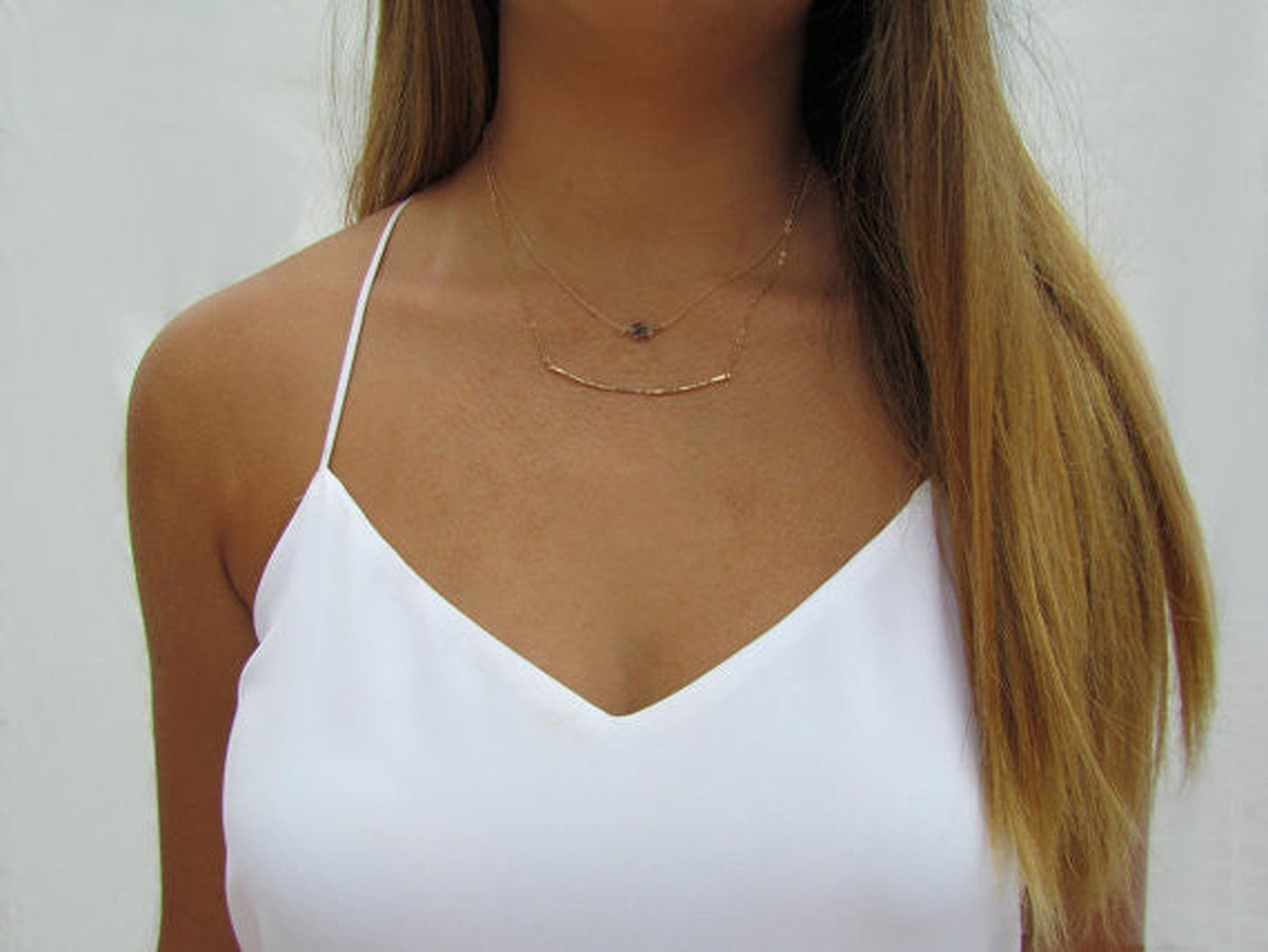 Curved Hammered Bar Necklace | Thick Wire Textured Bar