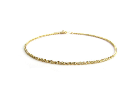 Woven Chain Layering Anklet |  Textured Wheat Chain Ankle Bracelet