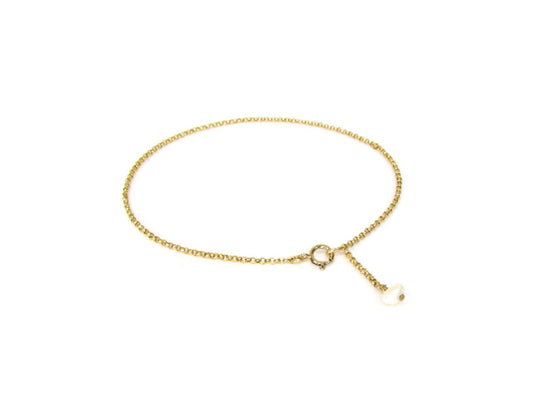 Dangling Pearl Anklet | Dainty Rolo Chain Anklet with Pearl Drop