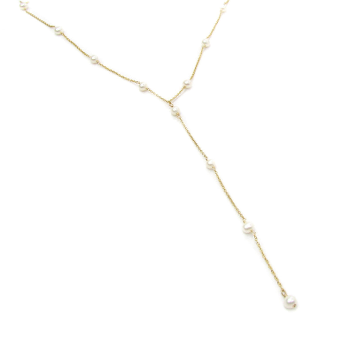 Pearl Y Necklace • Gold Filled Tin Cup Pearl Lariat