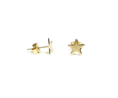 14K Gold Star Stud Earrings | Polished or Matte Satin