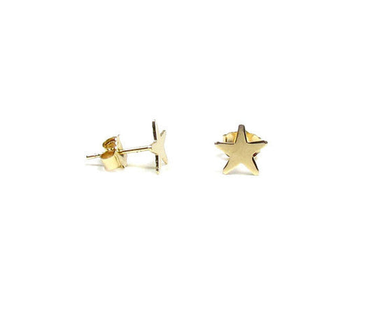14K Gold Star Stud Earrings | Polished or Matte Satin
