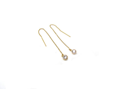 14K CZ Threader Earrings | Dainty Gold Drop Ear Strings