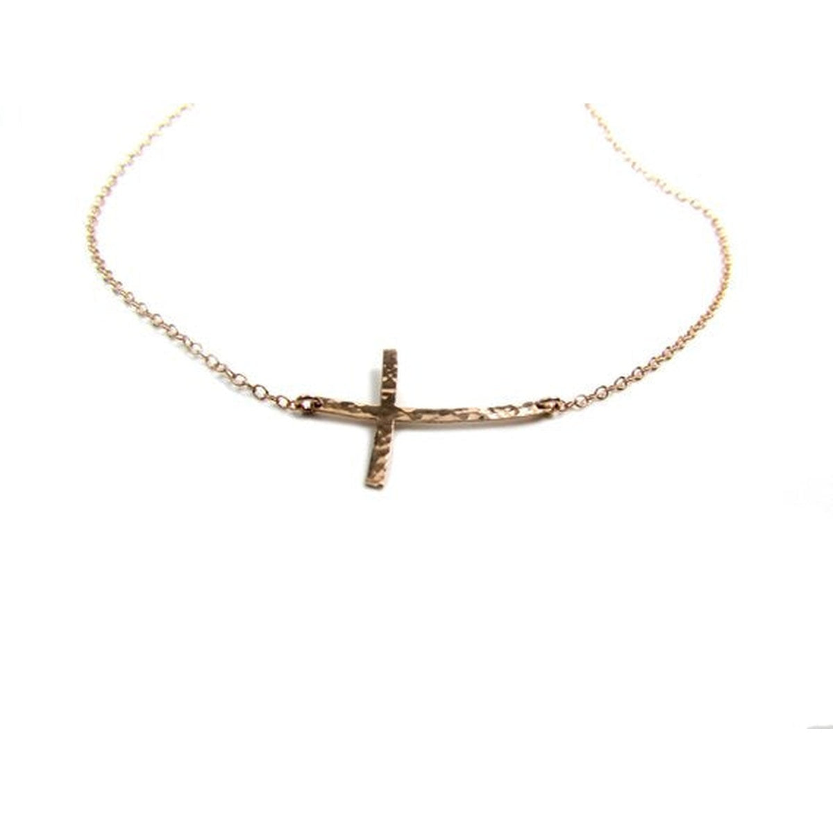 Hammered Curved Sideways Cross Necklace | Minimalist Jewelry