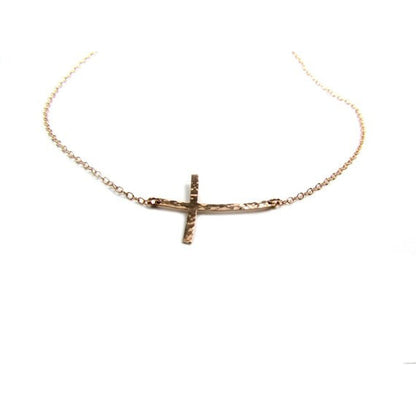 Hammered Curved Sideways Cross Necklace | Minimalist Jewelry