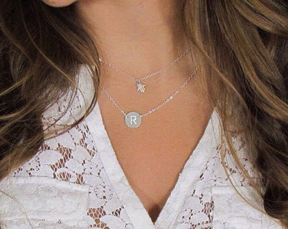 EngravRound Disc Pendant Necklace | Block Letter Initial Monogram | Personalized Gold or Silver Jewelry