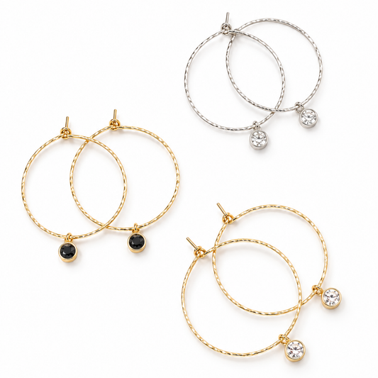 Sparkle Hoop Earrings with Dangling CZ Stones | Elegant Gold & Silver Hoops