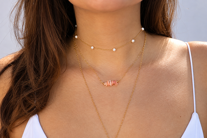 Freshwater Pearl Tin Cup Choker Necklace | 14K Gold Filled Station Chain