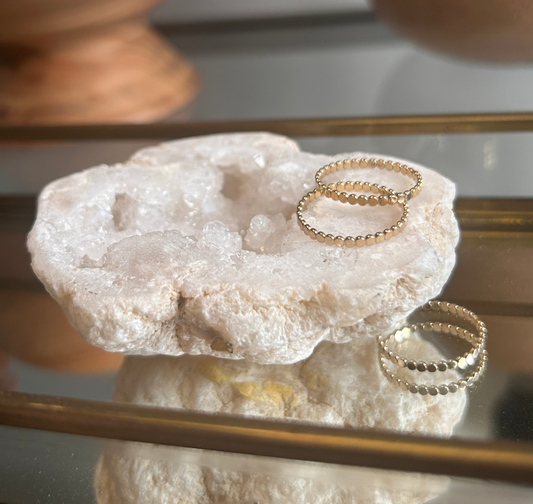 14K Gold Filled FLAT-Beaded Stack Ring |Dainty Layering Ring