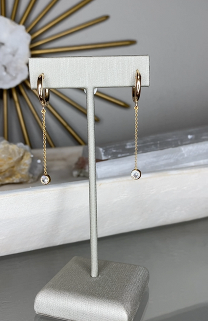 Gold-Filled Hoops with CZ Drop | Dainty Chain Earrings