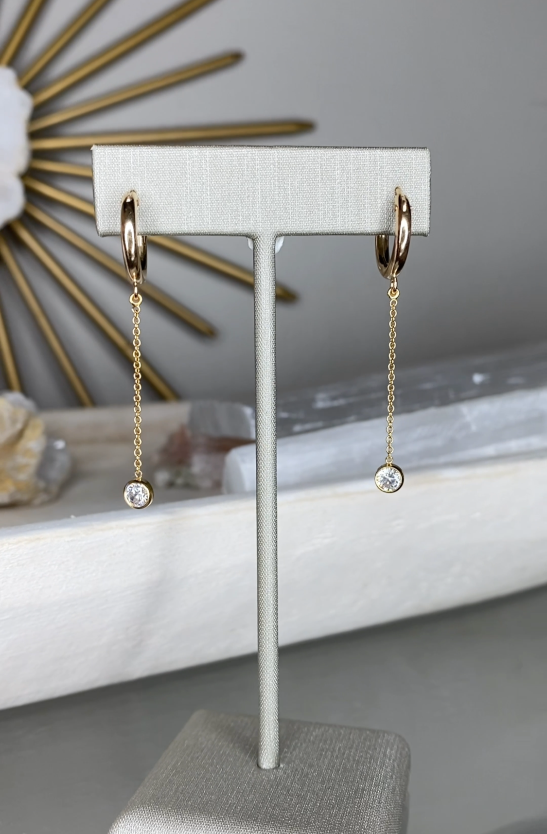 Gold-Filled Hoops with CZ Drop | Dainty Chain Earrings