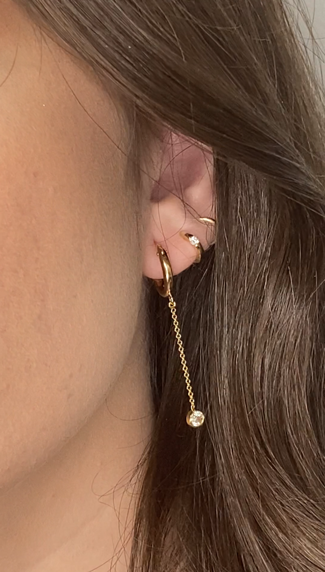 Gold-Filled Hoops with CZ Drop | Dainty Chain Earrings