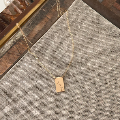 14K Vertical Engraved Bar Necklace | Solid Yellow Gold | Initials with Heart | Custom Personalized Jewelry