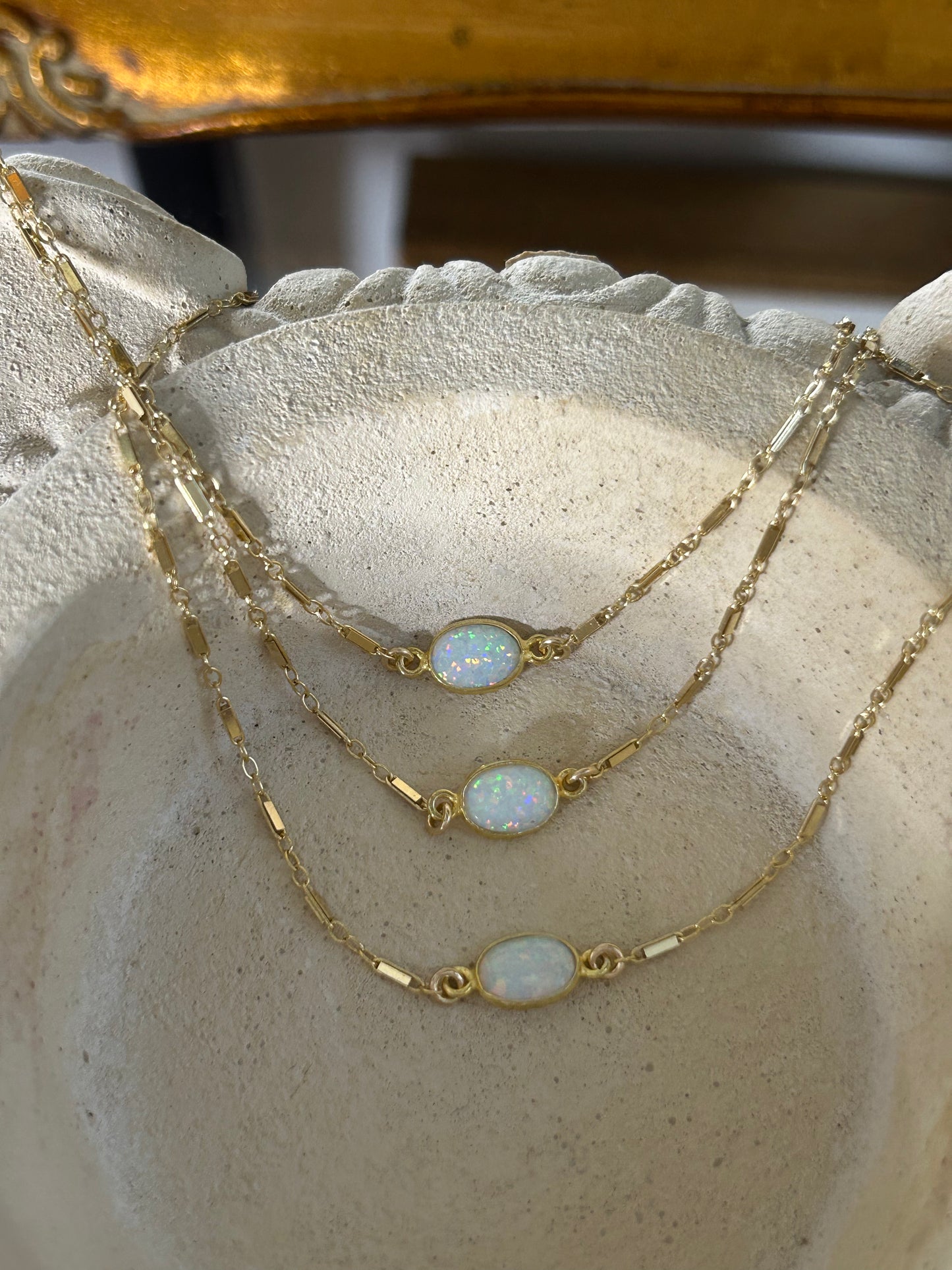 Opal Choker Necklace | Gold Filled Lace or Bar Chain