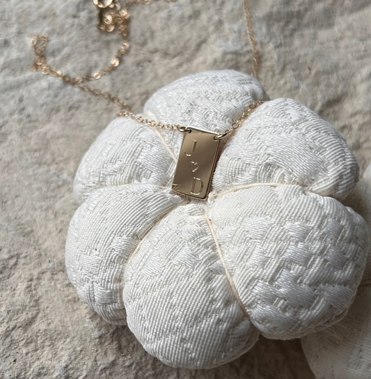 14K Vertical Engraved Bar Necklace | Solid Yellow Gold | Initials with Heart | Custom Personalized Jewelry