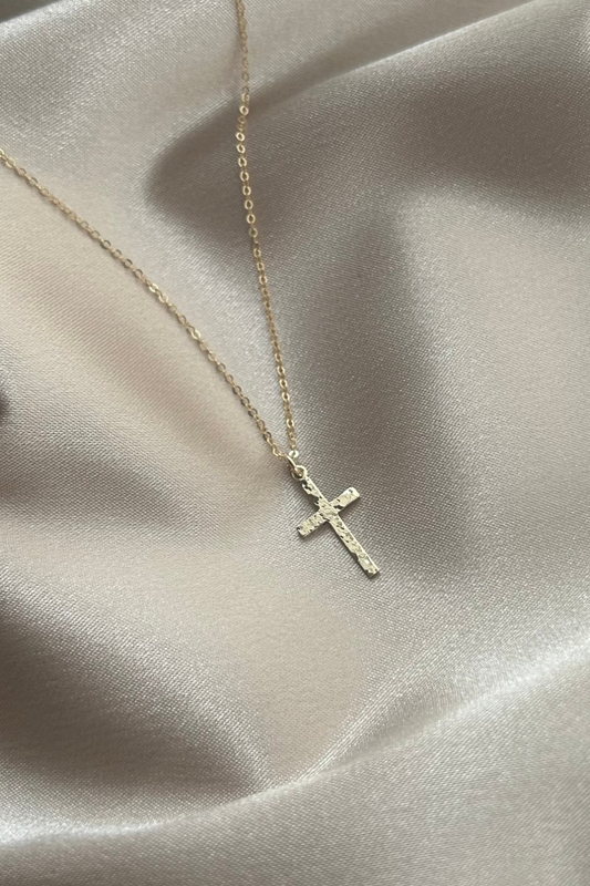Hammered Cross Necklace | Dainty Vertical Cross Pendant