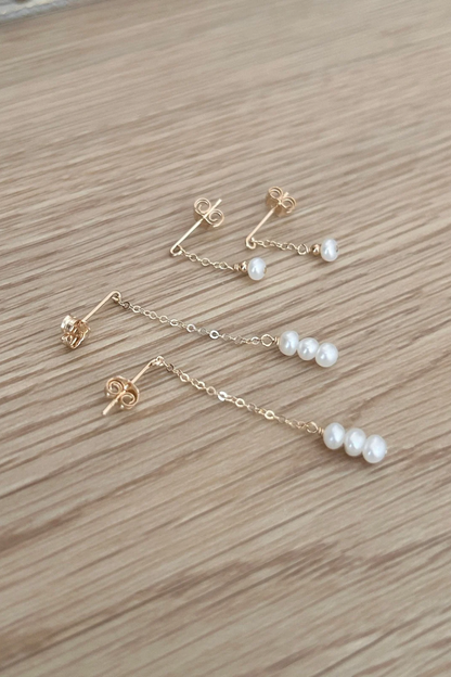 Floating Chain Pearl Earrings | White or Mauve Beige Pearls | Gold Filled or Sterling Silver