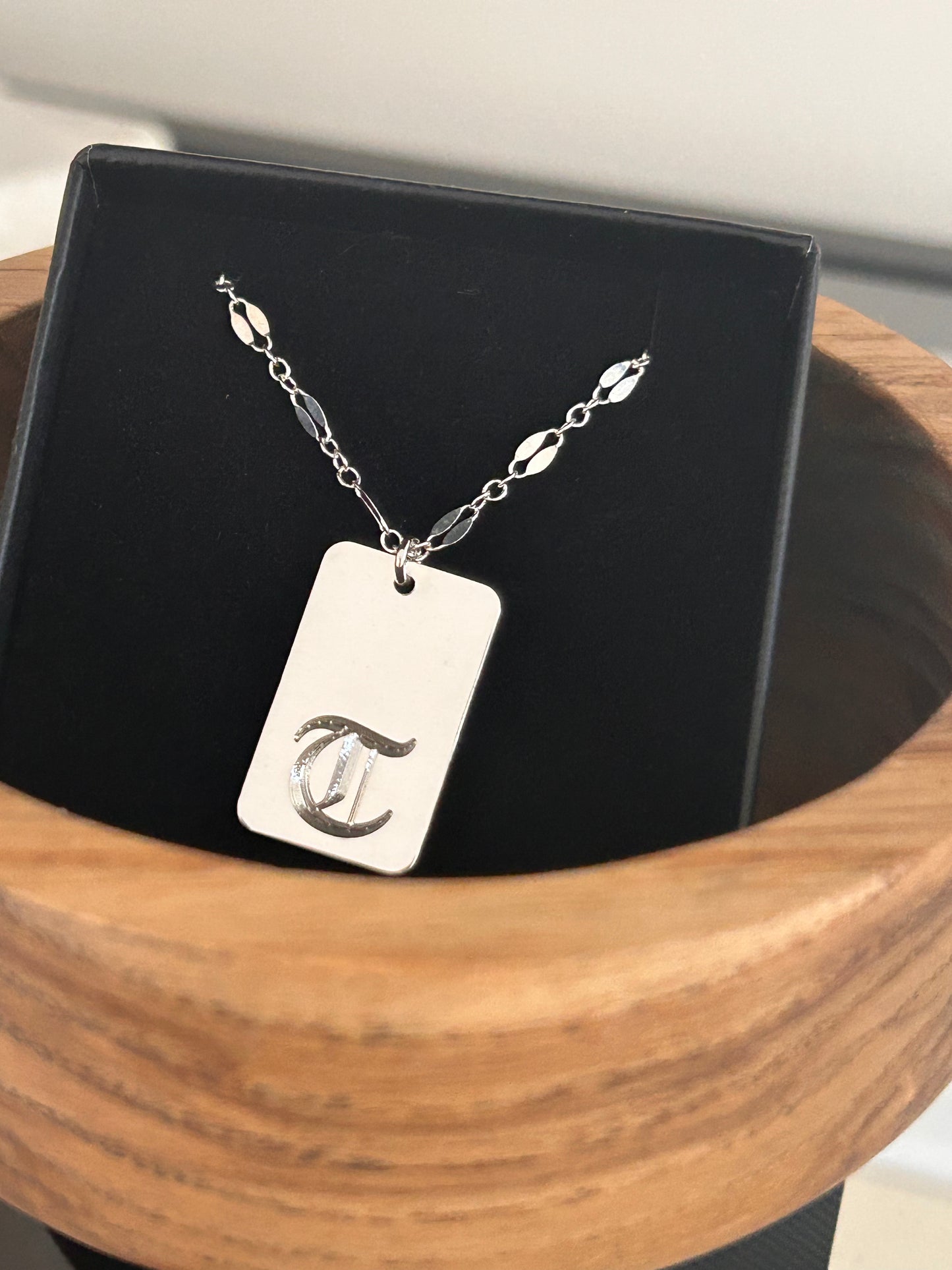 Old English Initial Pendant Necklace | Engraved Pendant