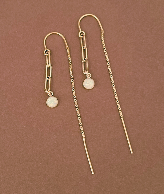 Opal Paperclip Threader Earrings | Front-to-Back Chain Style