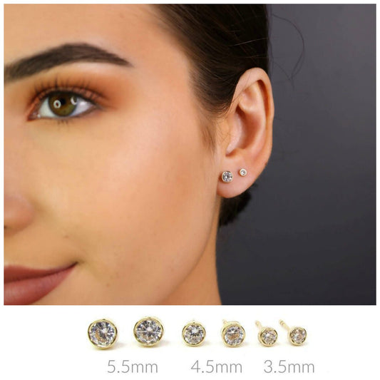 14K Bezel CZ Solitaire Studs