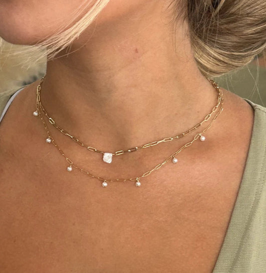 Keshi Pearl Necklace | Baroque Pearl Pendant | Paperclip Chain