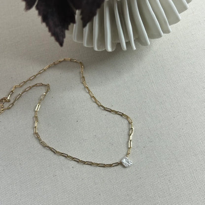 Keshi Pearl Necklace | Baroque Pearl Pendant | Paperclip Chain