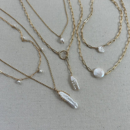 Keshi Pearl Necklace | Baroque Pearl Pendant | Paperclip Chain