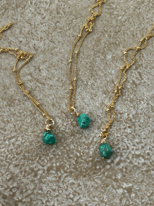 Genuine Turquoise Nugget Necklace | Gold Filled Beaded Satellite Chain