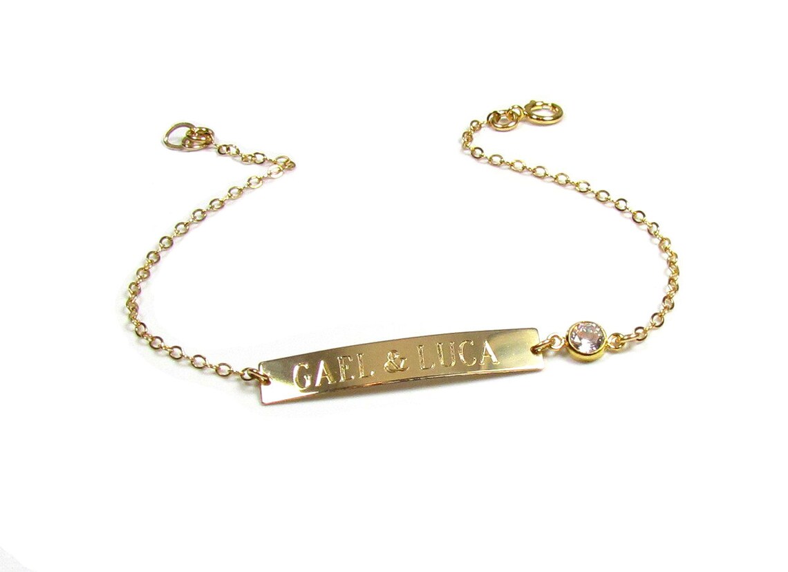 Engraved Bar Bracelet with CZ Accent | Personalized Bar Bracelet