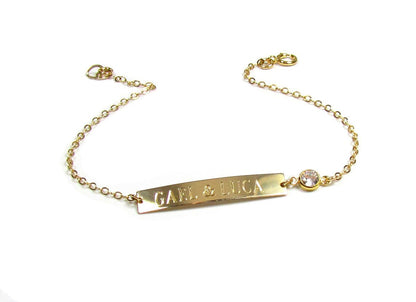 Engraved Bar Bracelet with CZ Accent | Personalized Bar Bracelet