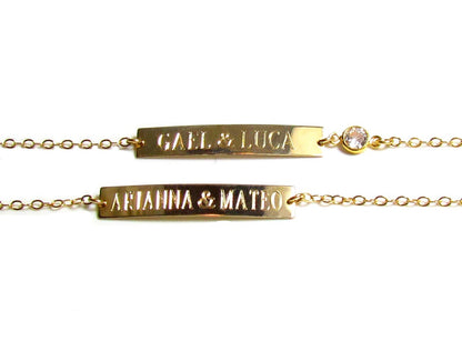 Engraved Bar Bracelet with CZ Accent | Personalized Bar Bracelet