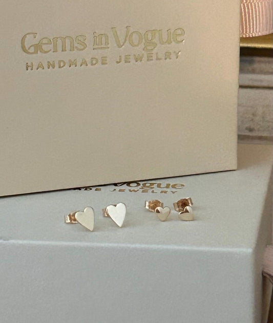 14K Solid Gold Heart Stud Earrings | Small or Tiny Heart Studs