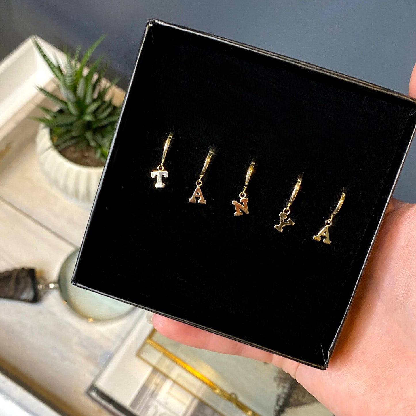 14K Gold Initial Hoop Earrings | Yellow Gold Personalized Letter Earrings