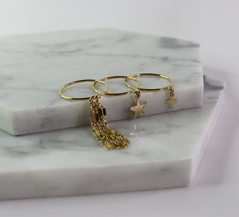 14K Gold Filled Cross Charm Ring | Dainty Christian Jewelry | Faith Gift