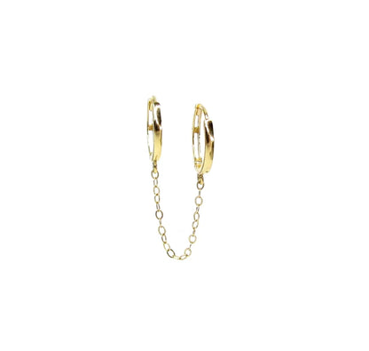 14K Gold Double Piercing Chain Hoop | Solid Gold | Single Earring