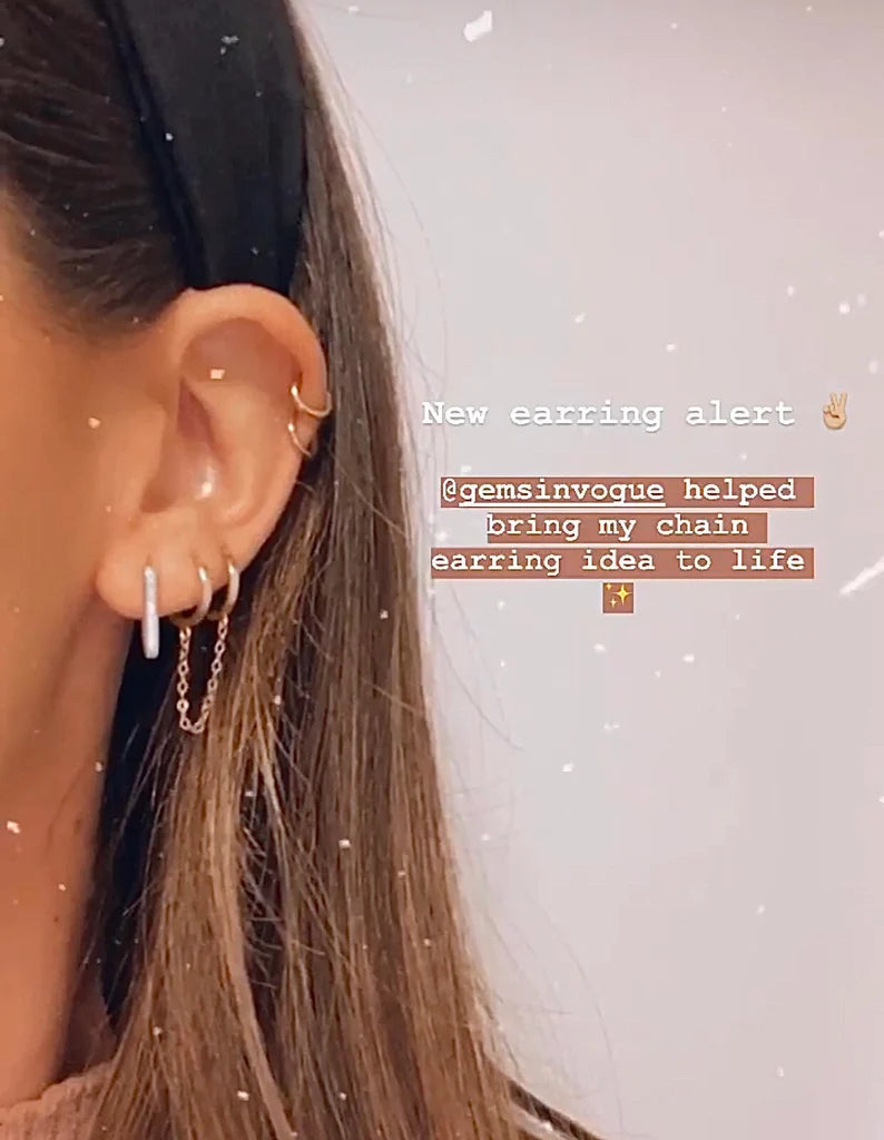 14K Gold Double Piercing Chain Hoop | Solid Gold | Single Earring