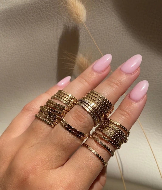 14K Gold Filled FLAT-Beaded Stack Ring |Dainty Layering Ring