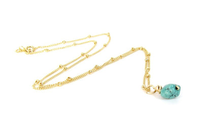 Genuine Turquoise Nugget Necklace | Gold Filled or Sterling Silver Beaded Satellite Chain