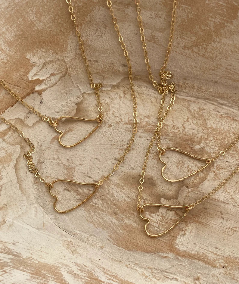Sideways Heart Necklace | Hammered Texture | Gold Filled or Sterling Silver