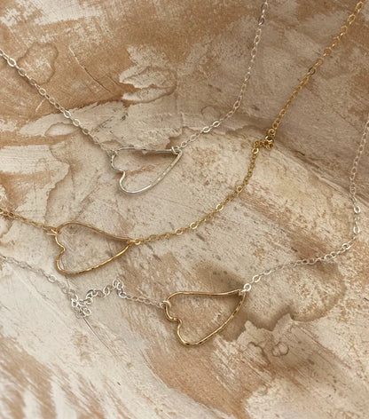 Sideways Heart Necklace | Hammered Texture | Gold Filled or Sterling Silver