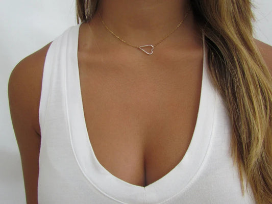 Sideways Heart Necklace | Hammered Texture | Gold Filled or Sterling Silver