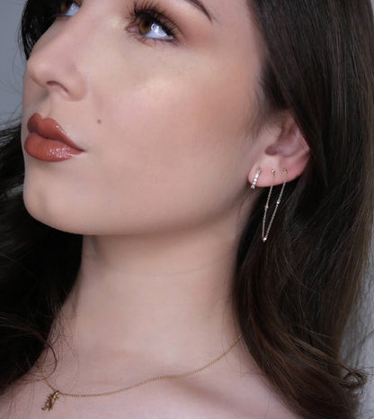 14K Double Diamond Handcuff Chain Earrings | Double Piercing Earring