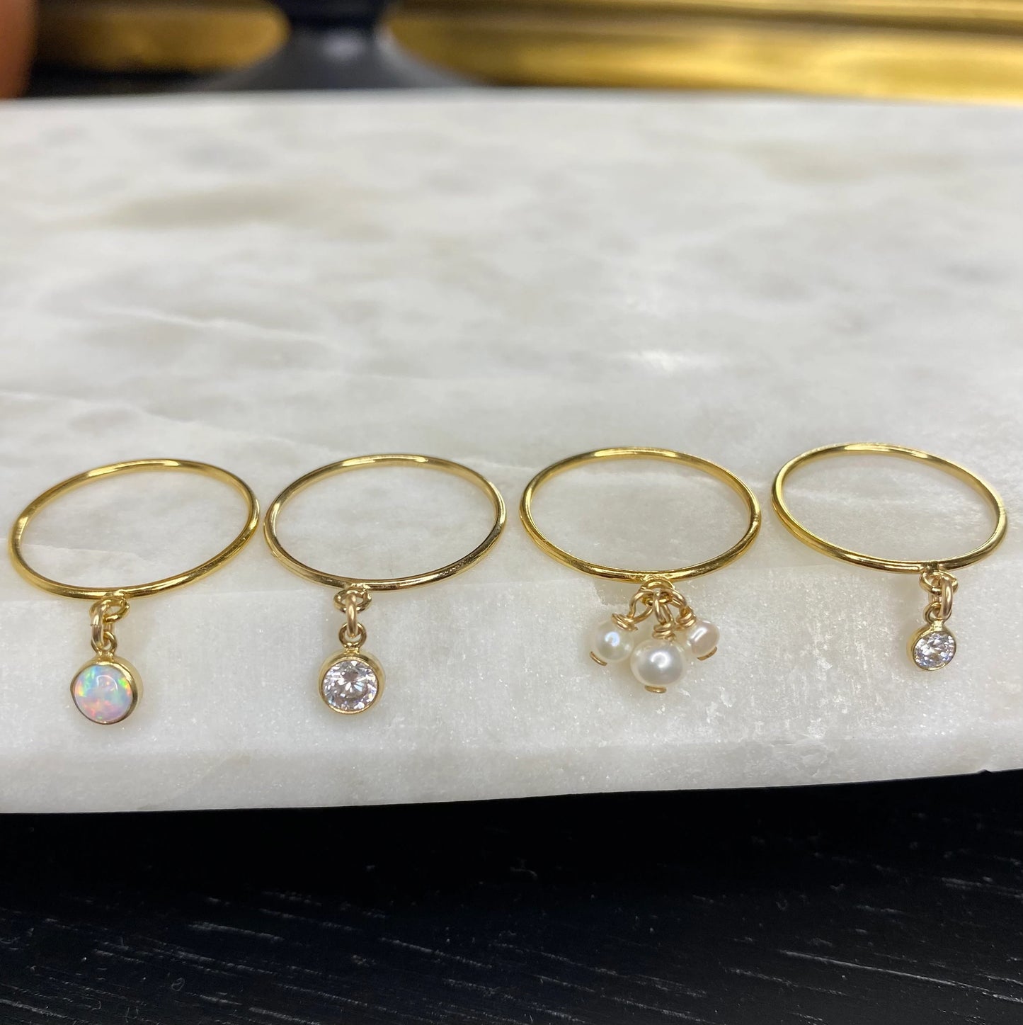 Dainty Freshwater Pearl Stack Ring | Pearl Charm Ring