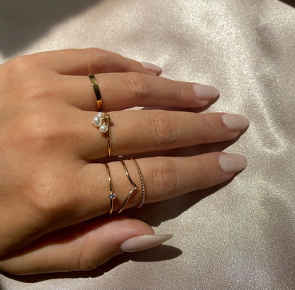 Dainty Freshwater Pearl Stack Ring | Pearl Charm Ring