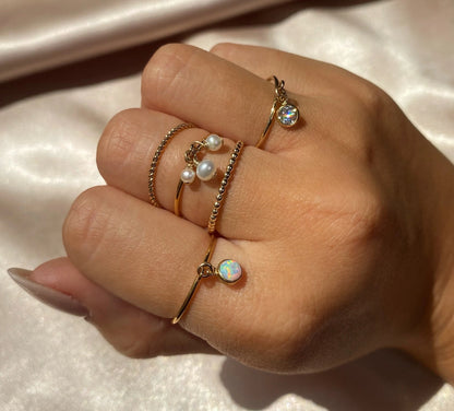 Dainty Freshwater Pearl Stack Ring | Pearl Charm Ring