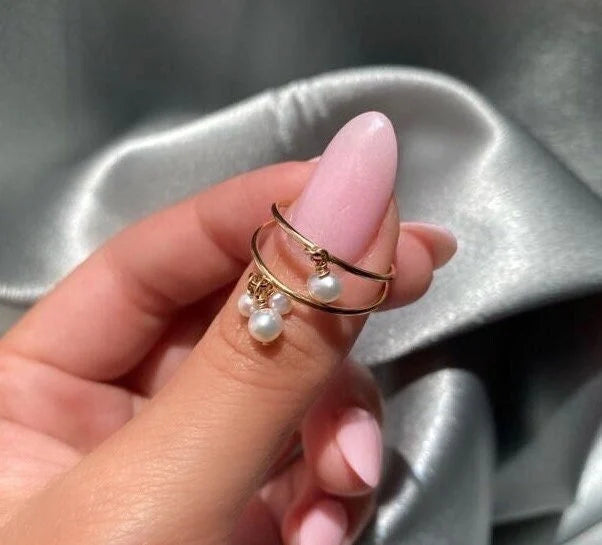 Dainty Freshwater Pearl Stack Ring | Pearl Charm Ring
