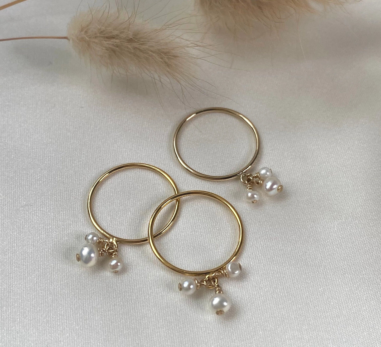 Dainty Freshwater Pearl Stack Ring | Pearl Charm Ring