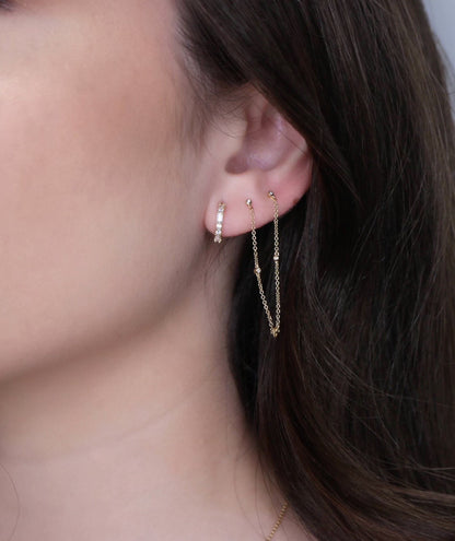 14K Double Diamond Handcuff Chain Earrings | Double Piercing Earring